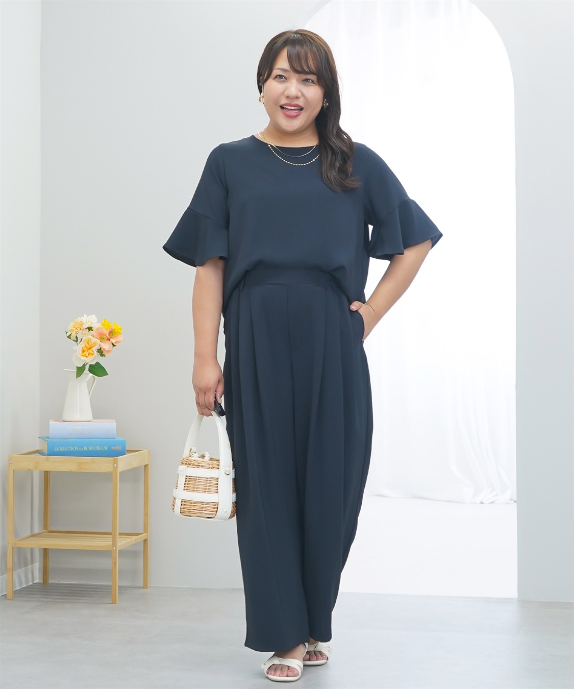 anyfee 【anyfee×HINAコラボ】サマラクすっきりフレアチューリップスリーブブラウス《大きいサイズ》_sub_4