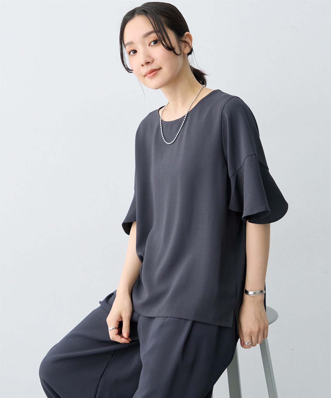 anyfee 【anyfee×HINAコラボ】サマラクすっきりフレアチューリップスリーブブラウス《大きいサイズ》_sub_9