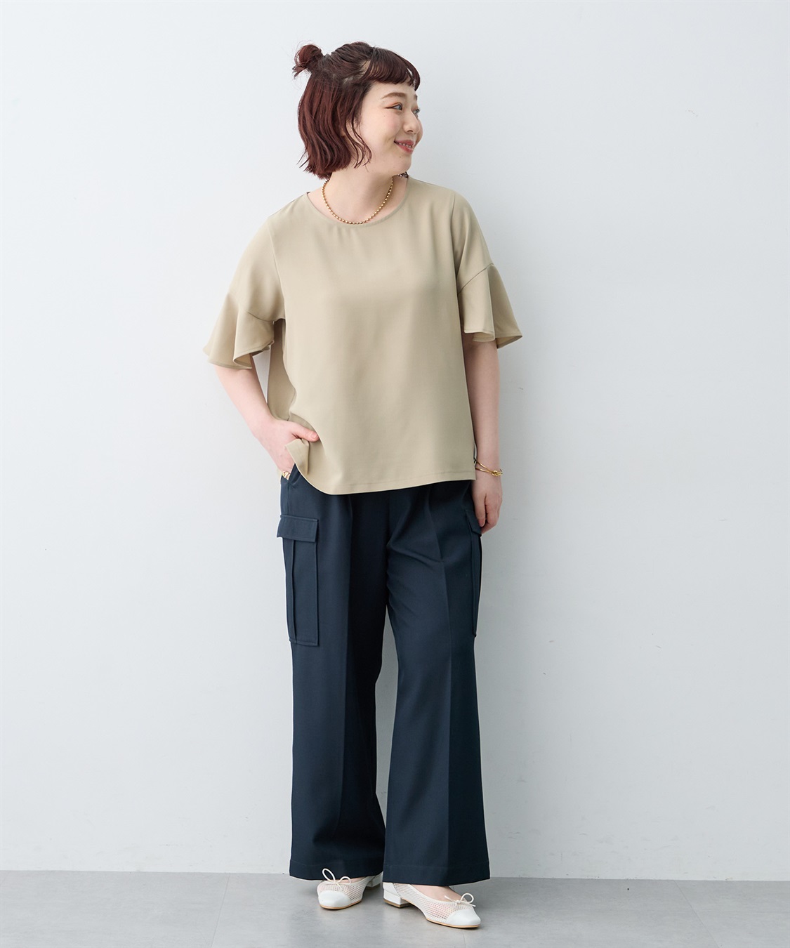 anyfee 【anyfee×HINAコラボ】サマラクすっきりフレアチューリップスリーブブラウス《大きいサイズ》_sub_14