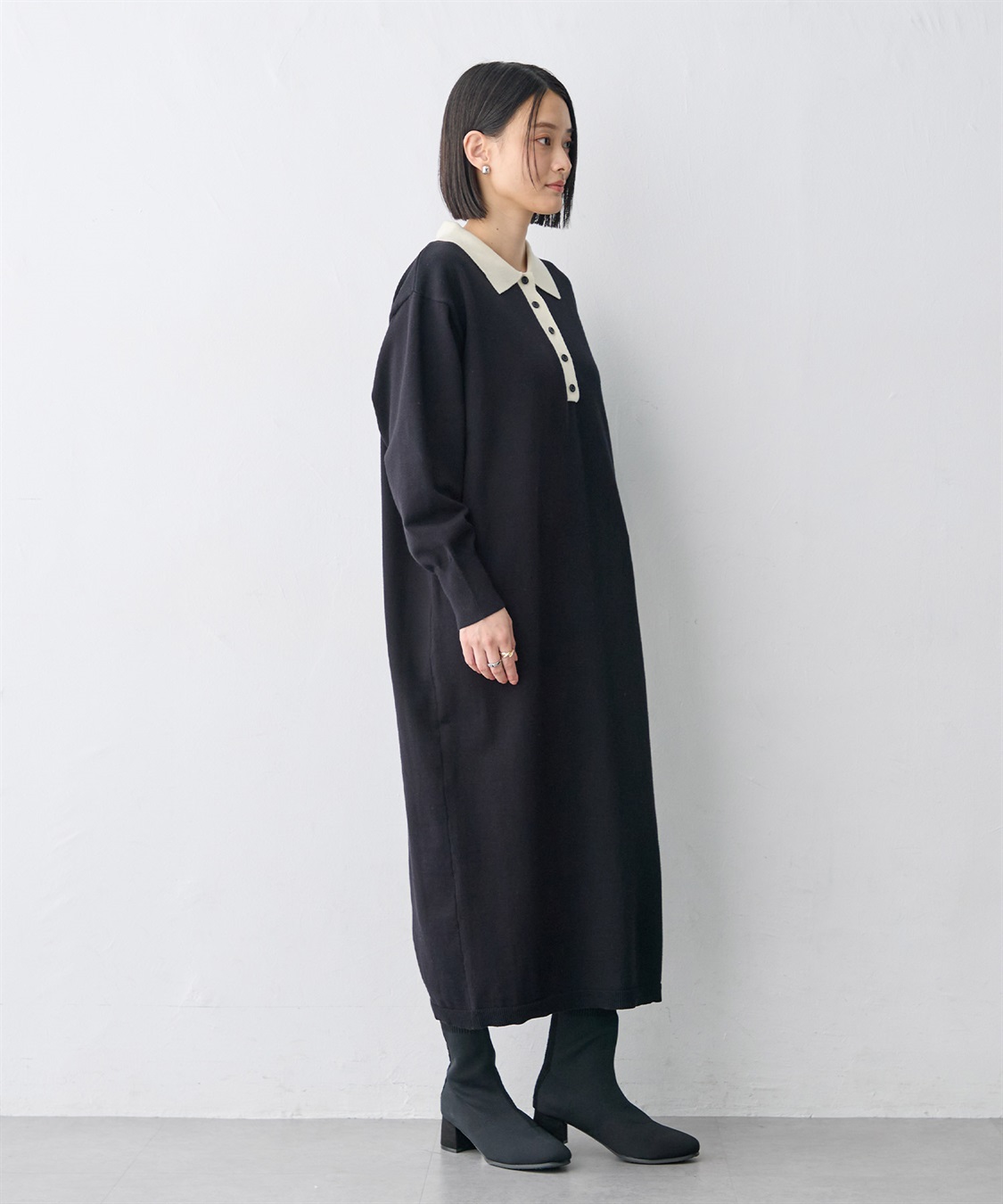 anyfee 【anyfee/大きいサイズ】ポロ襟配色デザインニットワンピース_sub_5