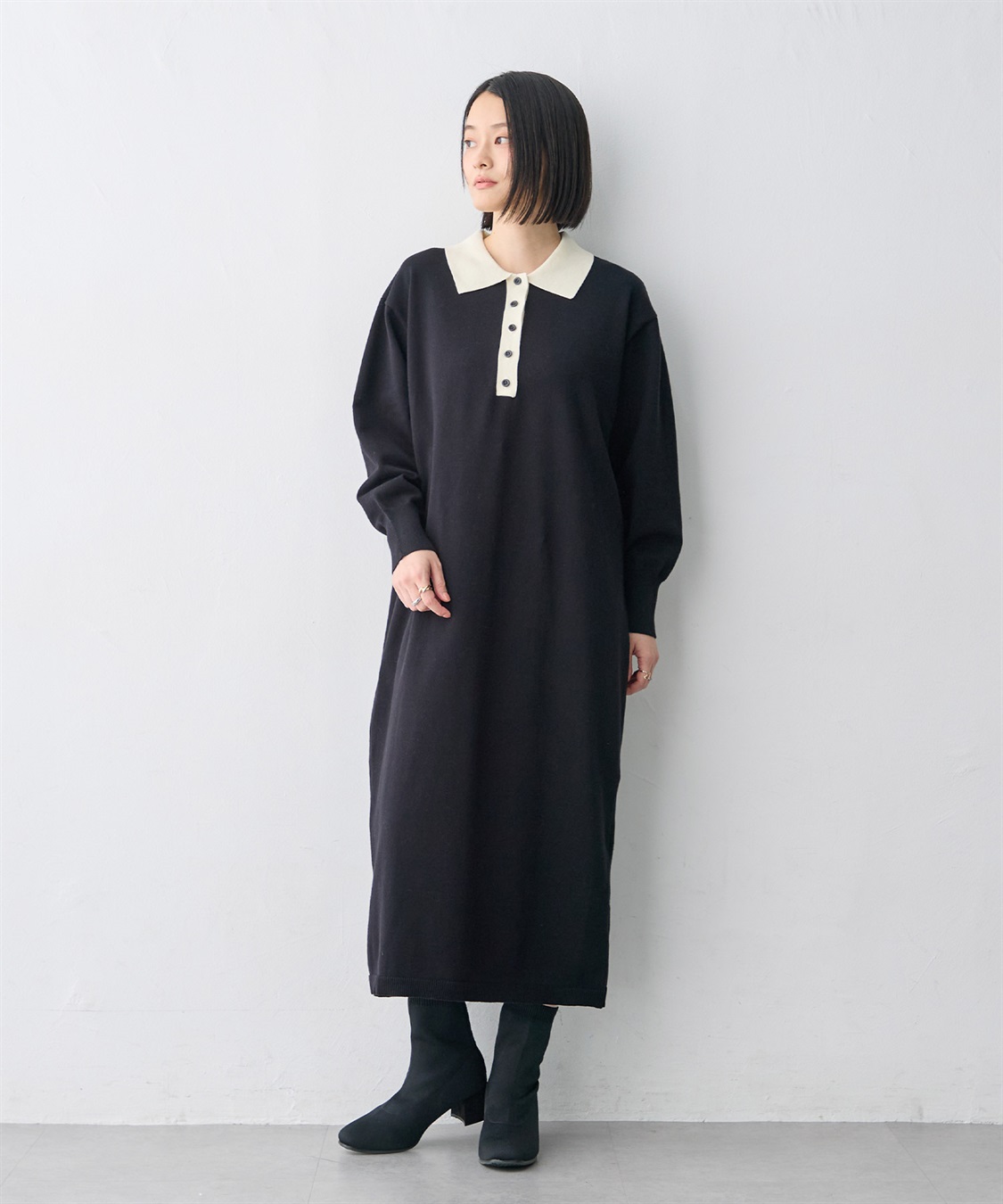 anyfee 【anyfee/大きいサイズ】ポロ襟配色デザインニットワンピース_sub_6