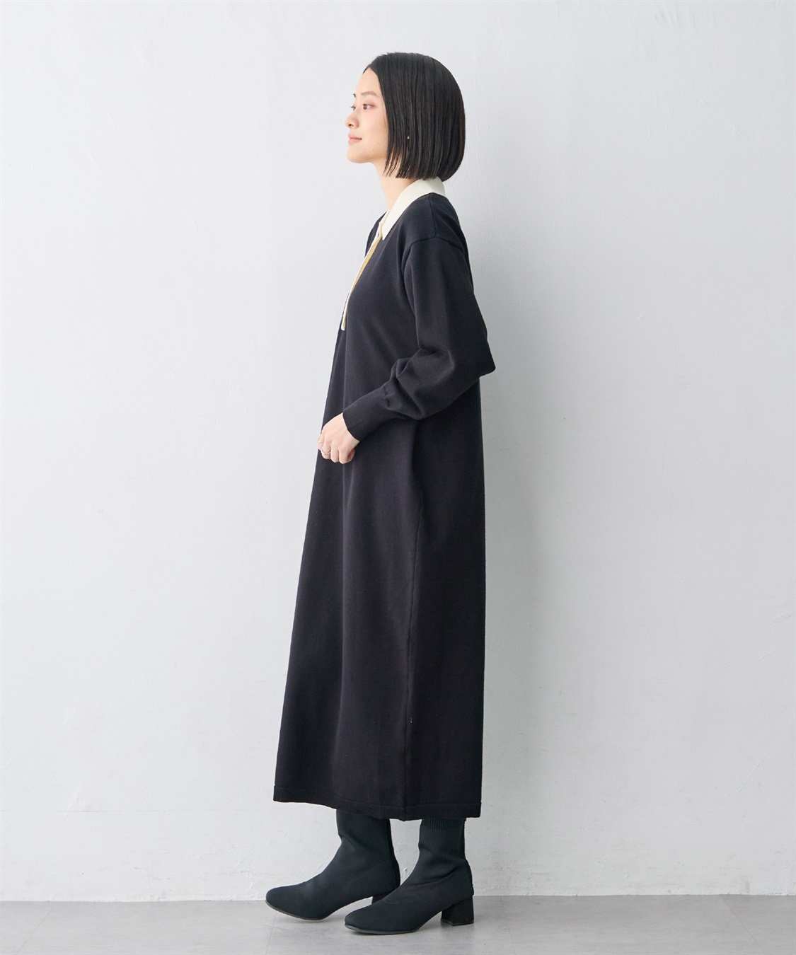 anyfee 【anyfee/大きいサイズ】ポロ襟配色デザインニットワンピース_sub_7