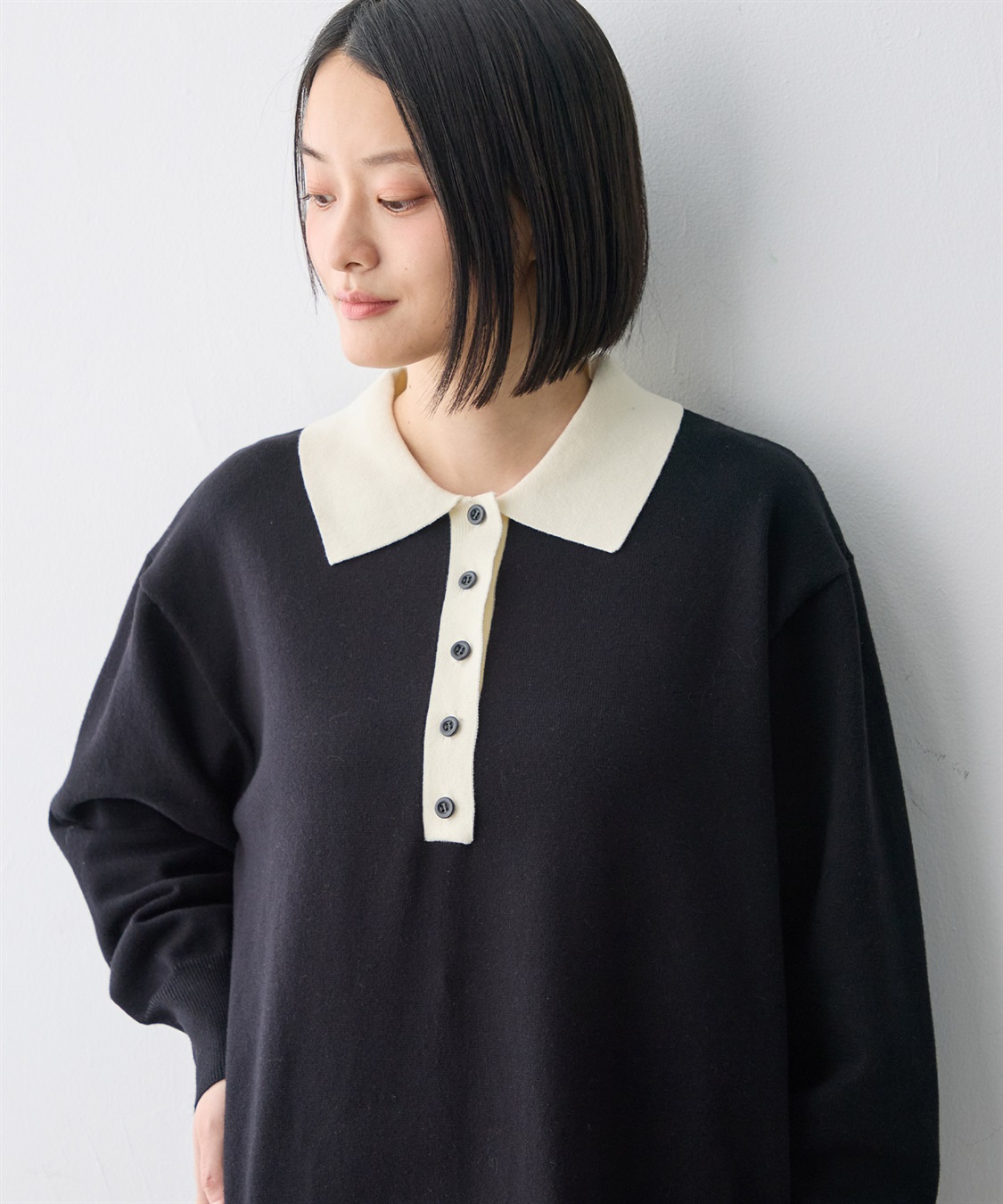 anyfee 【anyfee/大きいサイズ】ポロ襟配色デザインニットワンピース_sub_14