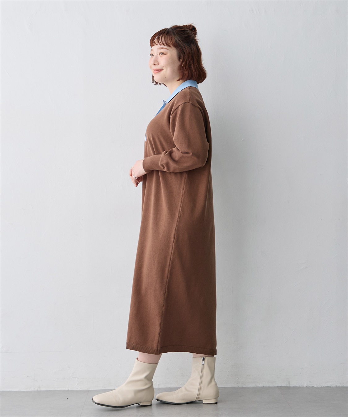 anyfee 【anyfee/大きいサイズ】ポロ襟配色デザインニットワンピース_sub_24