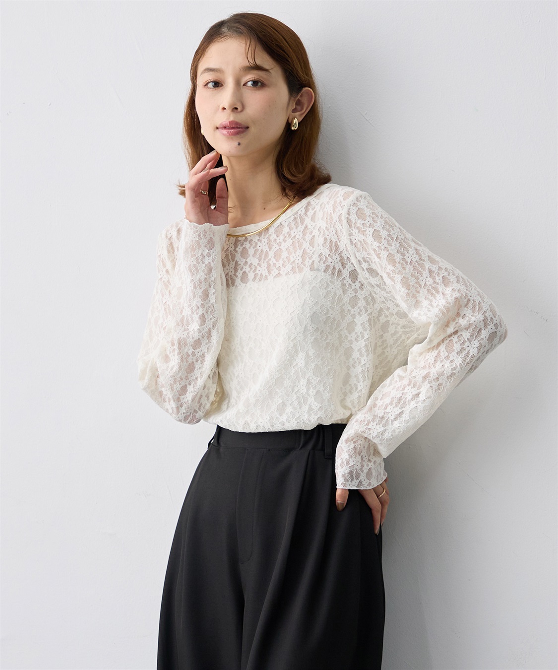 anyfee 【anyfee/大きいサイズ】ストレッチレースクルーネックインナーT_sub_3