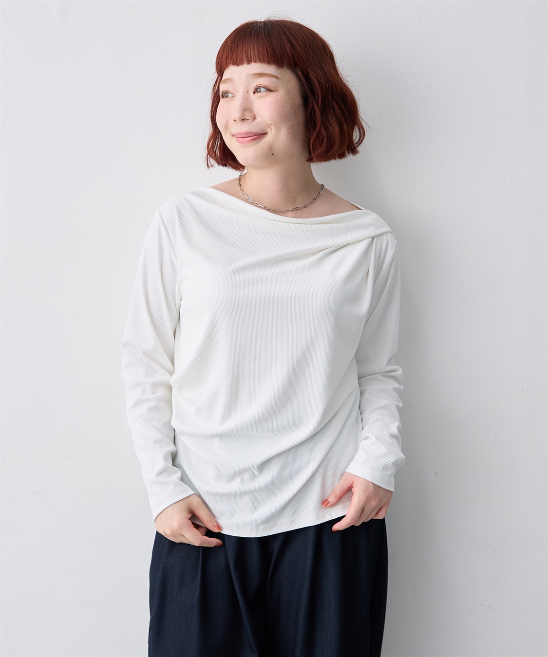 anyfee 【anyfee/大きいサイズ】リブドレープネック長袖Tシャツ（2026AW）_sub_1
