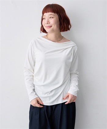 anyfee 【anyfee/大きいサイズ】リブドレープネック長袖Tシャツ（2026AW）_subthumb_1