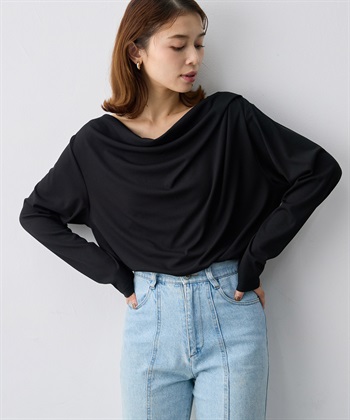 anyfee 【anyfee/大きいサイズ】リブドレープネック長袖Tシャツ（2026AW）_subthumb_2