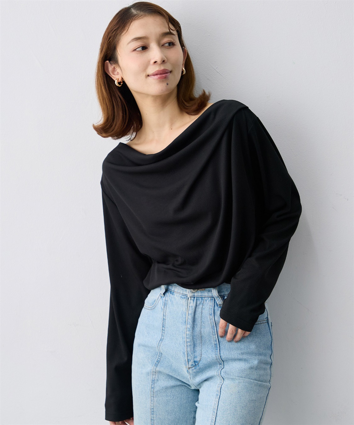 anyfee 【anyfee/大きいサイズ】リブドレープネック長袖Tシャツ（2026AW）_sub_3