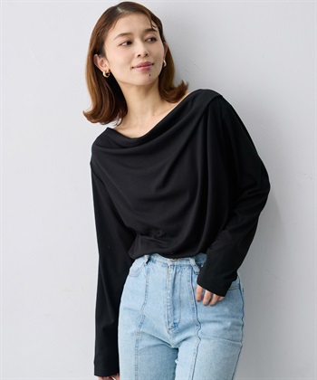 anyfee 【anyfee/大きいサイズ】リブドレープネック長袖Tシャツ（2026AW）_subthumb_3
