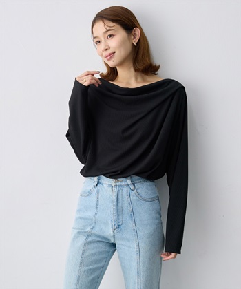 anyfee 【anyfee/大きいサイズ】リブドレープネック長袖Tシャツ（2026AW）_subthumb_4