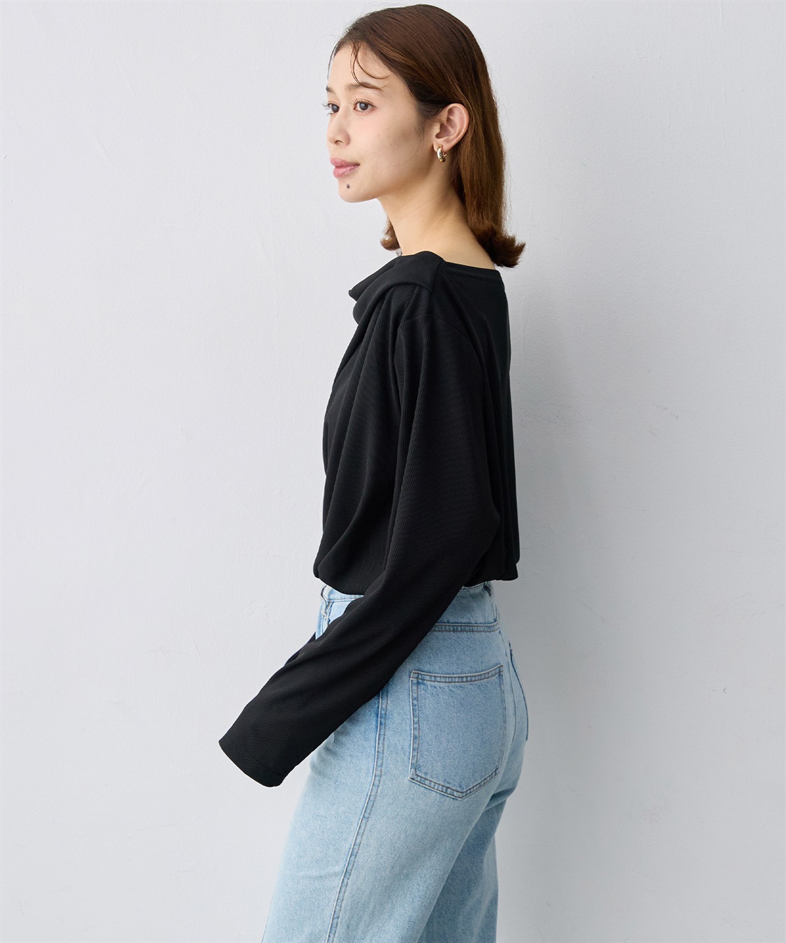 anyfee 【anyfee/大きいサイズ】リブドレープネック長袖Tシャツ（2026AW）_sub_6