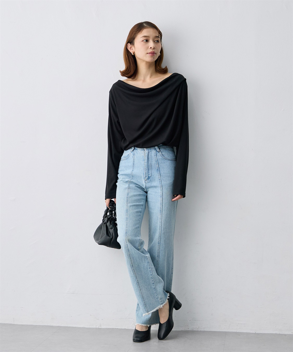 anyfee 【anyfee/大きいサイズ】リブドレープネック長袖Tシャツ（2026AW）_sub_8