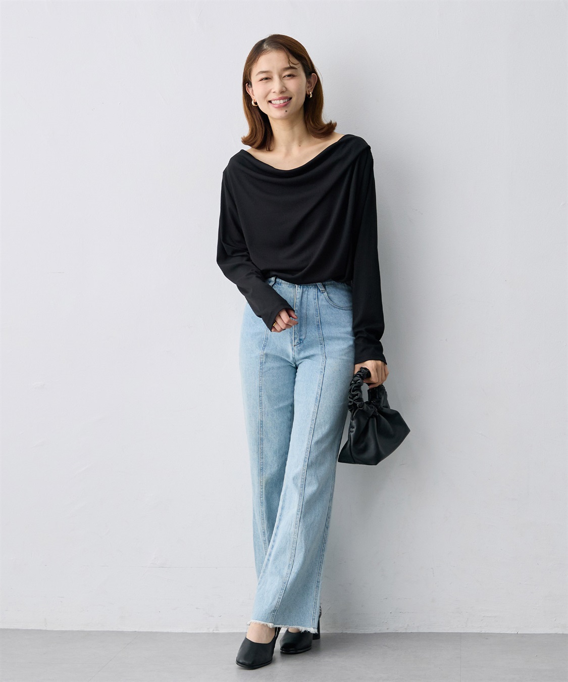 anyfee 【anyfee/大きいサイズ】リブドレープネック長袖Tシャツ（2026AW）_sub_10