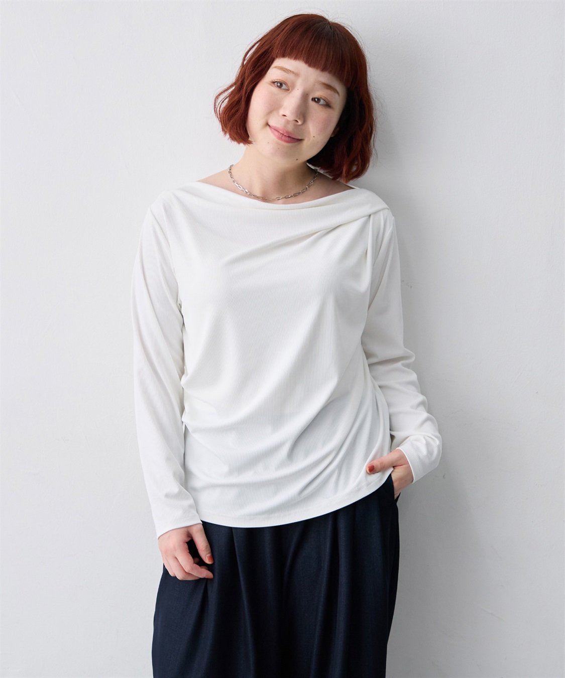 anyfee 【anyfee/大きいサイズ】リブドレープネック長袖Tシャツ（2026AW）_sub_16