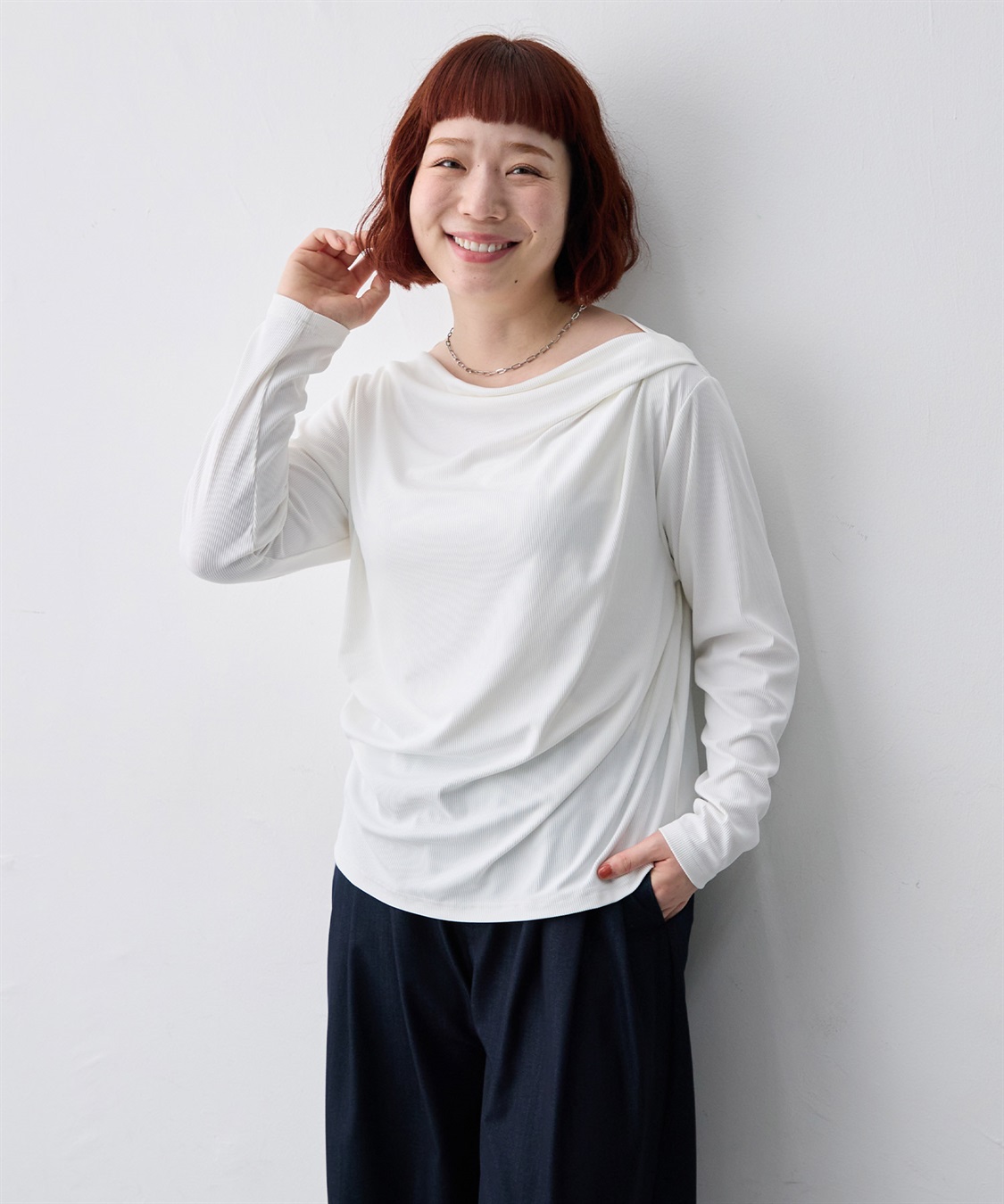 anyfee 【anyfee/大きいサイズ】リブドレープネック長袖Tシャツ（2026AW）_sub_17