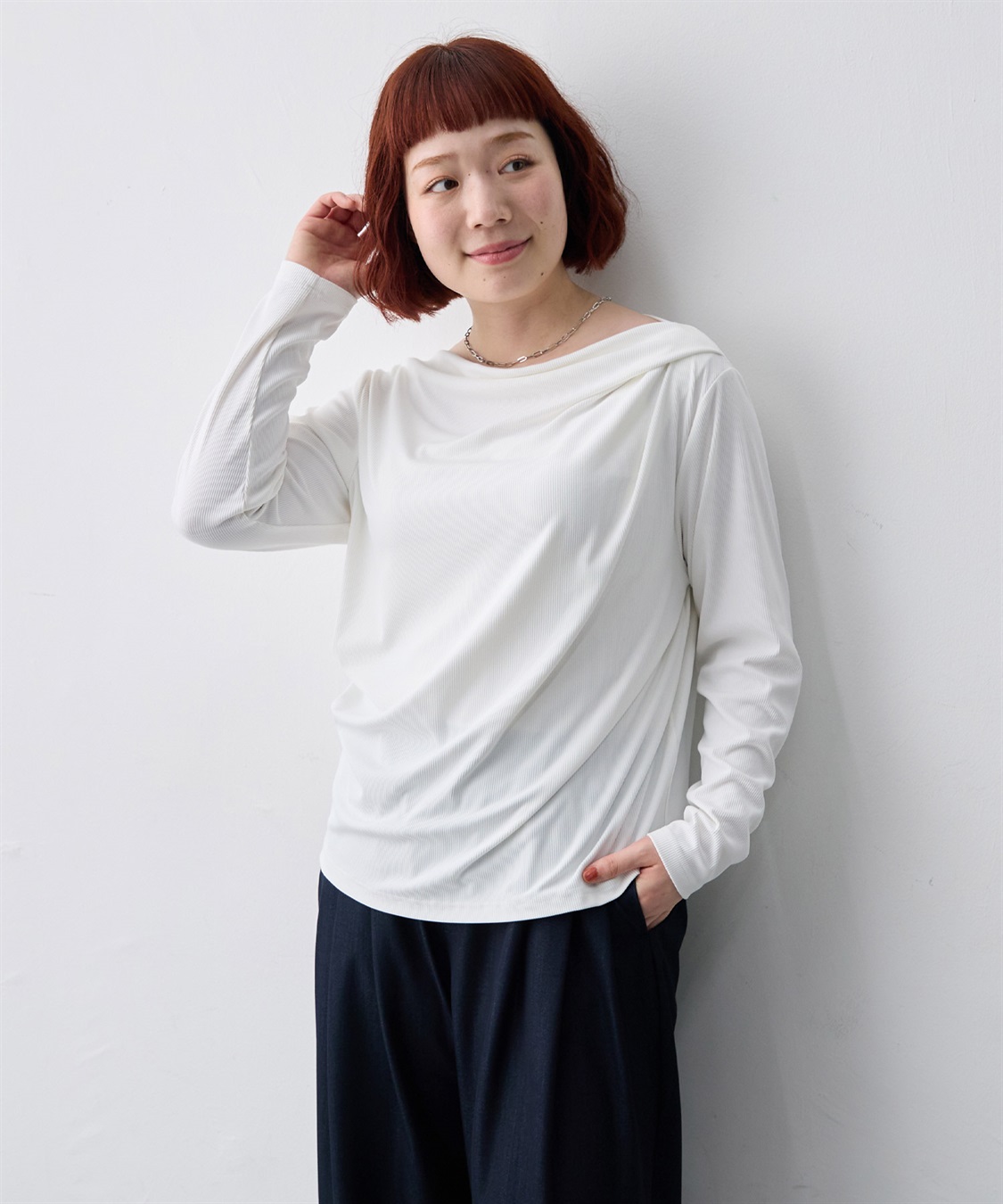 anyfee 【anyfee/大きいサイズ】リブドレープネック長袖Tシャツ（2026AW）_sub_18