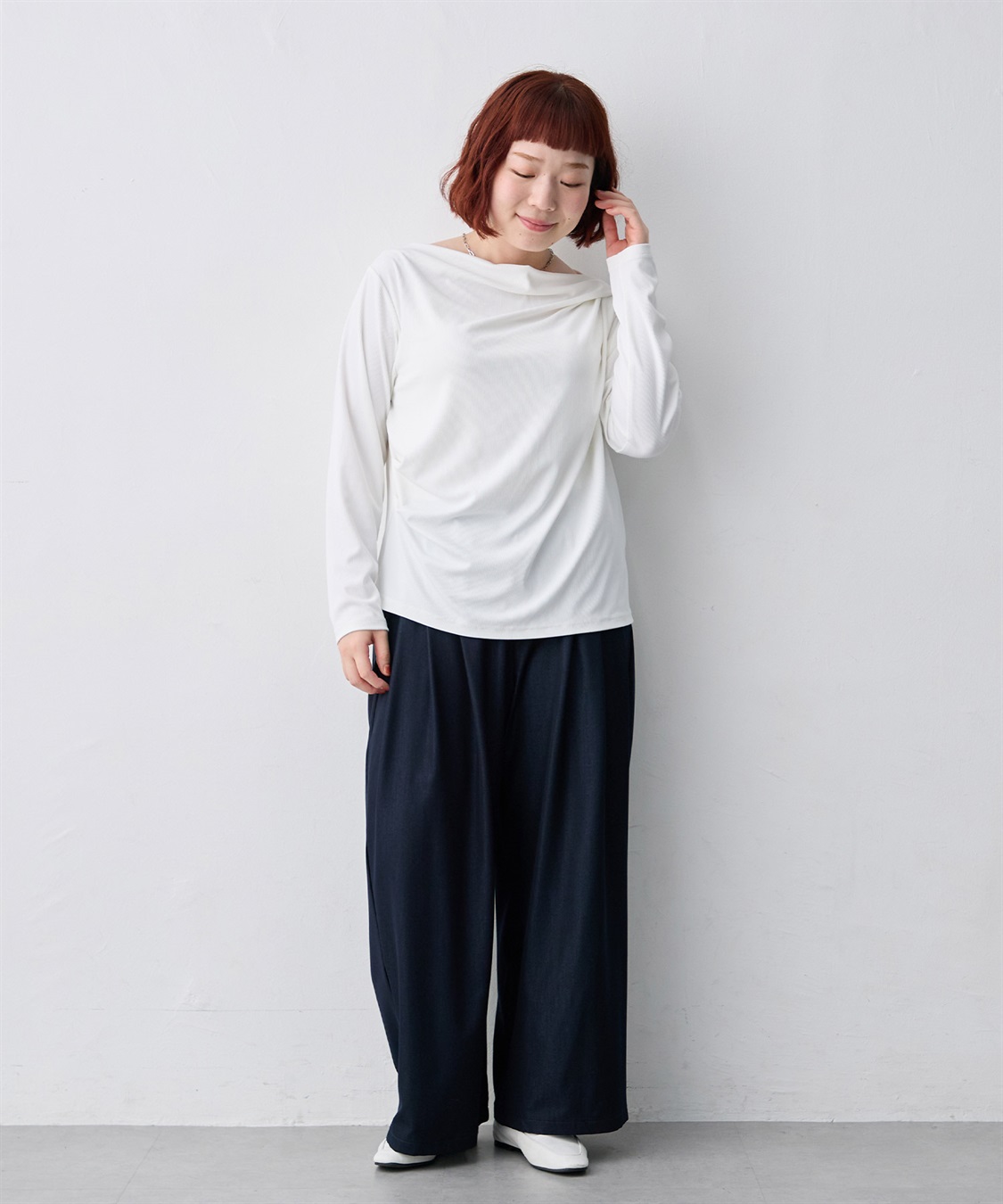 anyfee 【anyfee/大きいサイズ】リブドレープネック長袖Tシャツ（2026AW）_sub_21