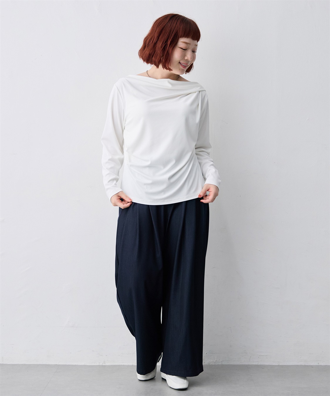 anyfee 【anyfee/大きいサイズ】リブドレープネック長袖Tシャツ（2026AW）_sub_24