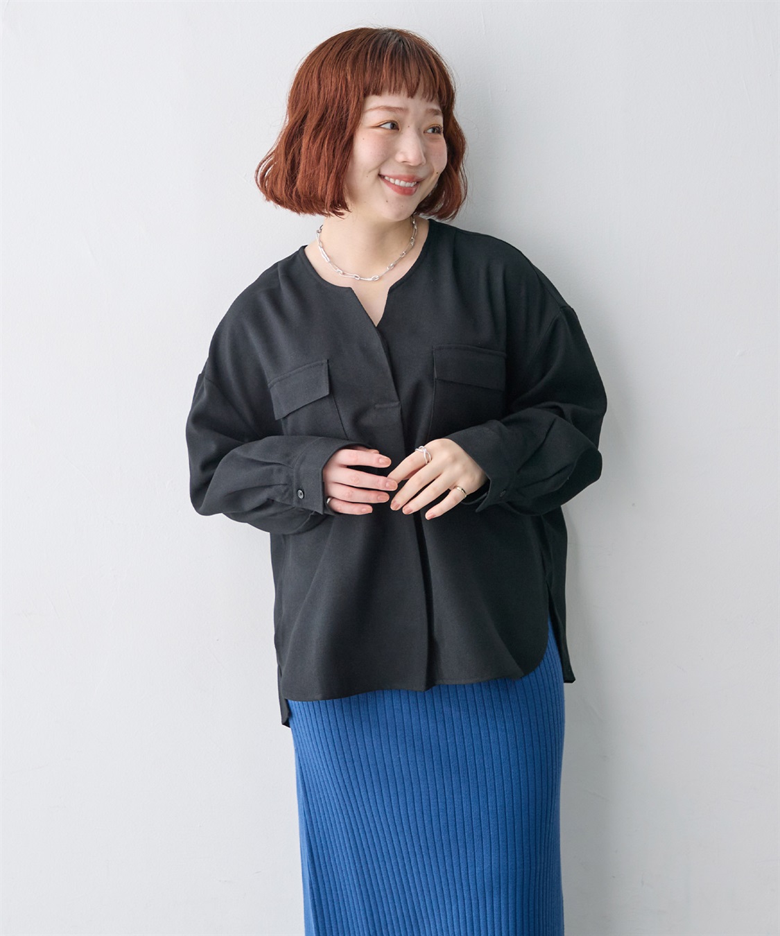 anyfee 【anyfee/大きいサイズ】ウーリッシュダブルポケットスキッパーシャツ《セットアップ対応/上下別売り》_sub_4
