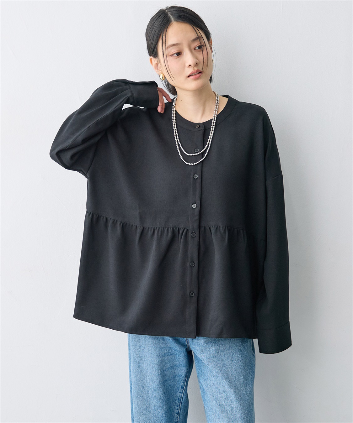 anyfee 【anyfee/大きいサイズ】ウーリッシュペプラムシャツ《セットアップ対応/上下別売り》_sub_4