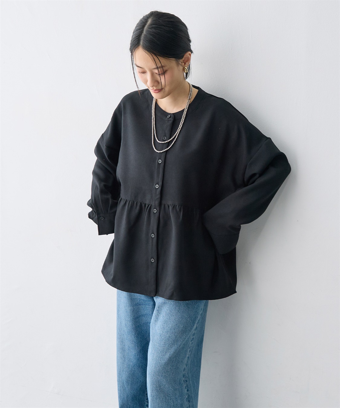 anyfee 【anyfee/大きいサイズ】ウーリッシュペプラムシャツ《セットアップ対応/上下別売り》_sub_5
