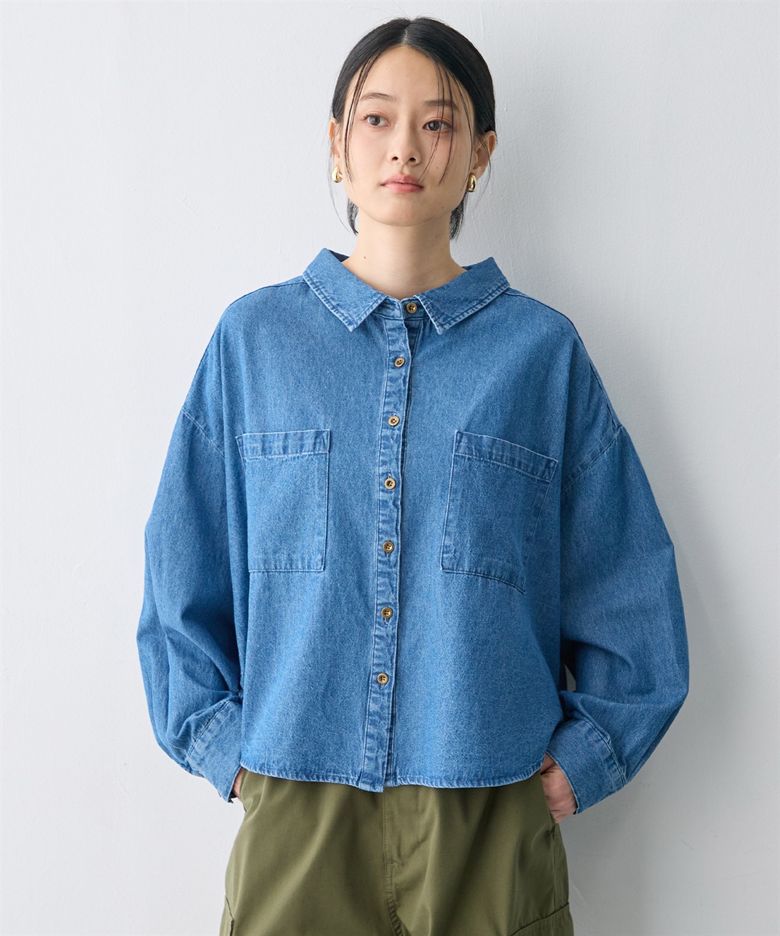 anyfee 【anyfee/大きいサイズ】ダブルポケットデニムシャツ（2026AW）_sub_3