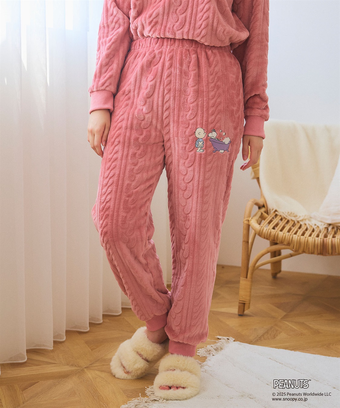chara station 【PEANUTS/ピーナッツ】SNOOPY/スヌーピーケーブル編みフリースロングパンツ/ルームウェア（上下別売り_sub_1