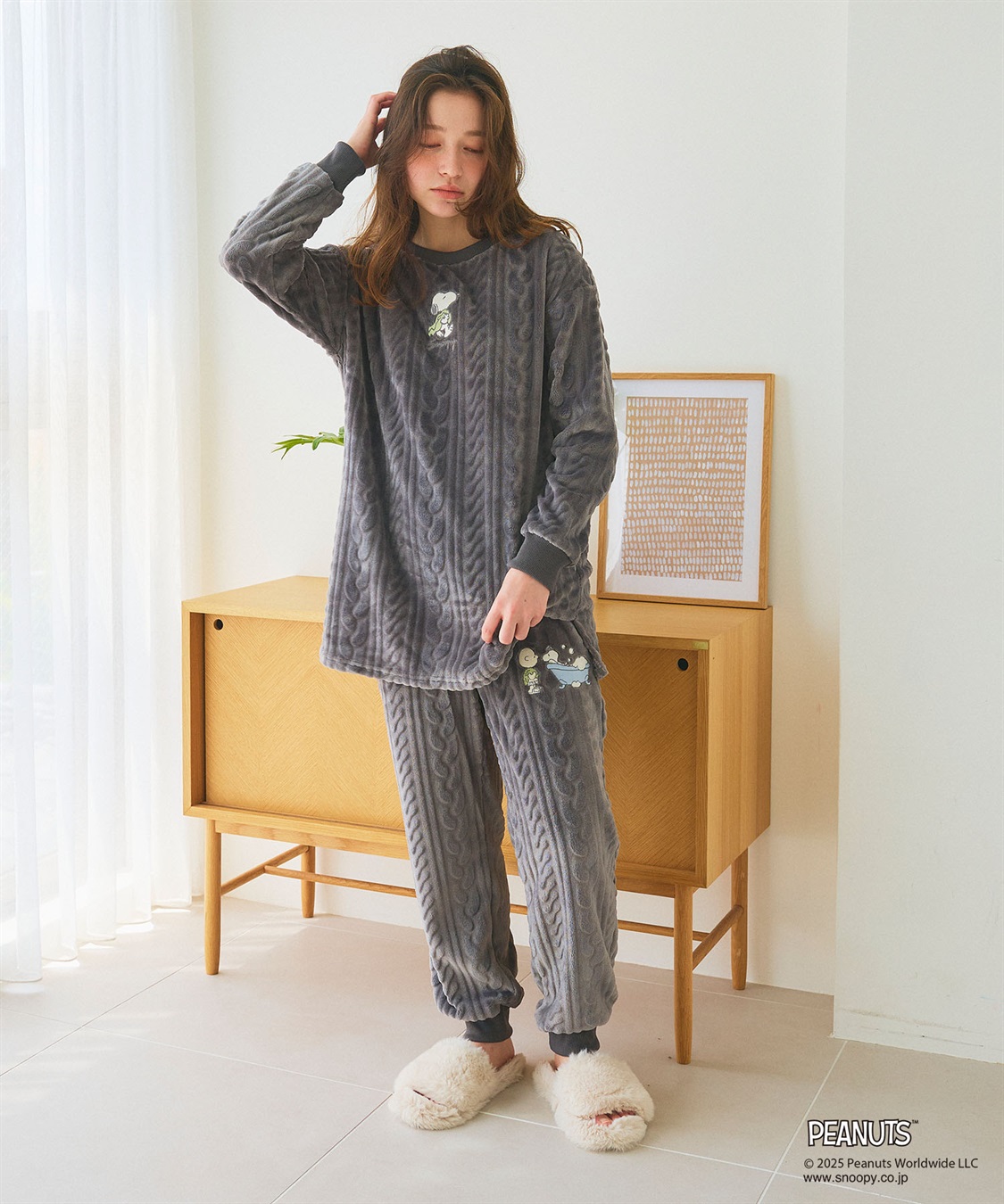 chara station 【PEANUTS/ピーナッツ】SNOOPY/スヌーピーケーブル編みフリースロングパンツ/ルームウェア（上下別売り_sub_3
