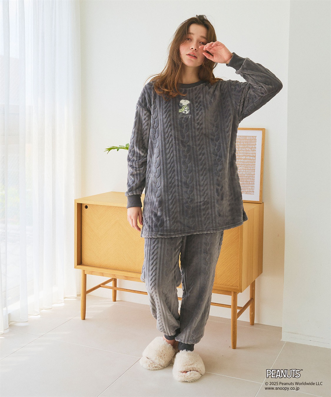 chara station 【PEANUTS/ピーナッツ】SNOOPY/スヌーピーケーブル編みフリースロングパンツ/ルームウェア（上下別売り_sub_5