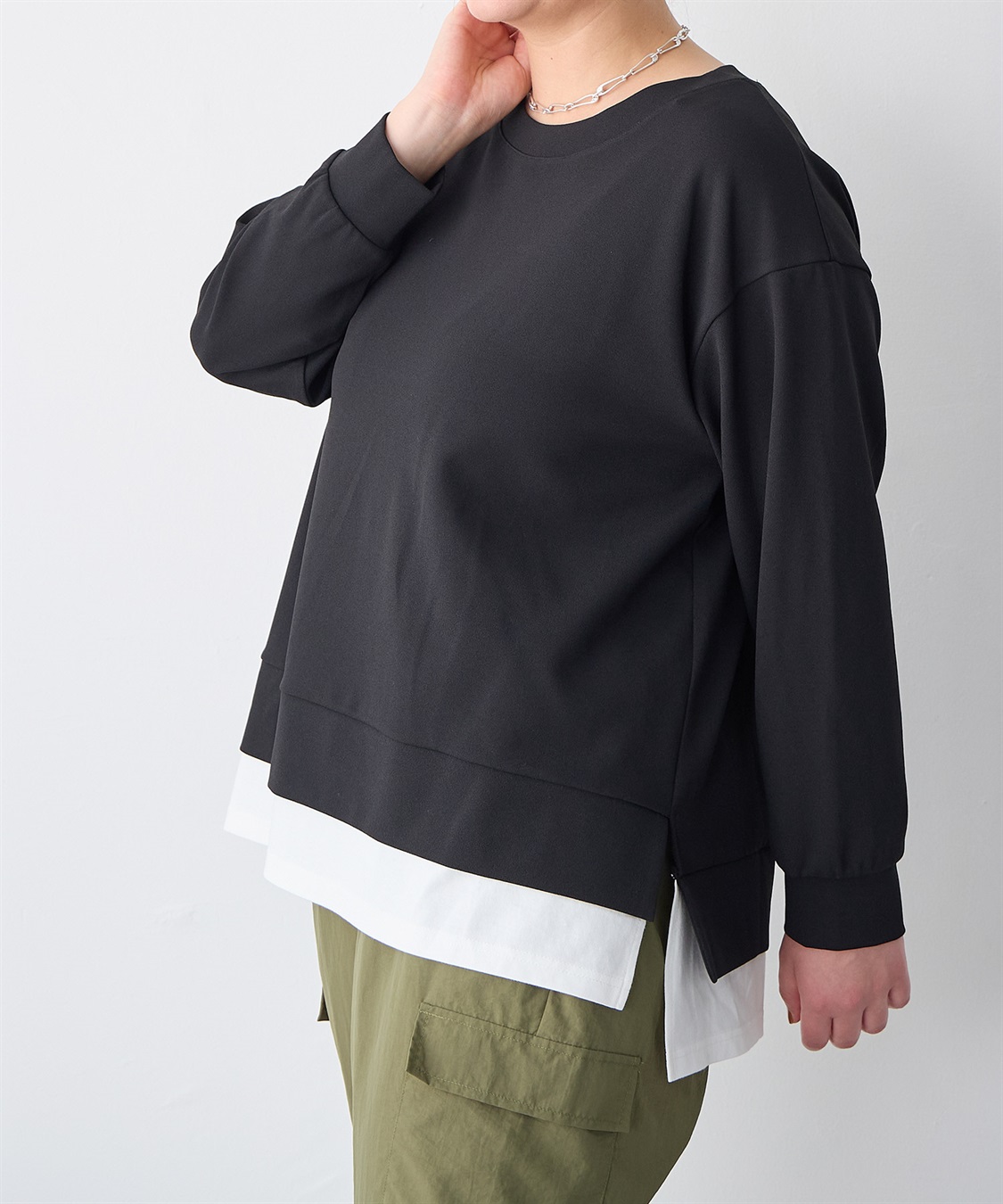 anyfee 【anyfee/プラスサイズ】ニットジョーゼットレイヤード風トップス_sub_10