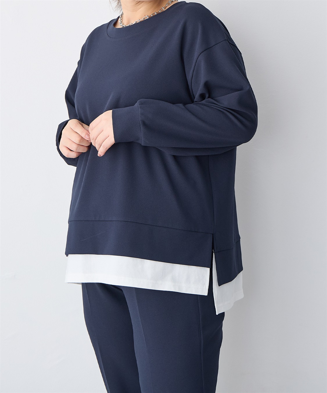 anyfee 【anyfee/プラスサイズ】ニットジョーゼットレイヤード風トップス_sub_15