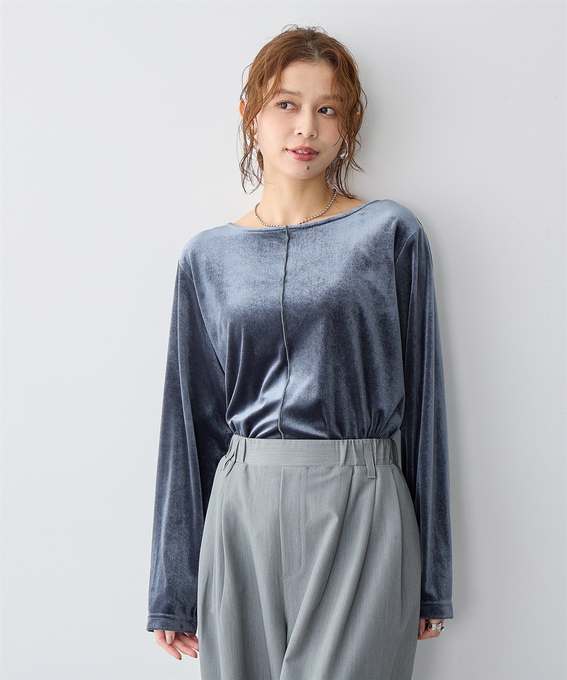 Life Style by cross marche 【anyfee/大きいサイズ】ベロアボートネックトップス_sub_1