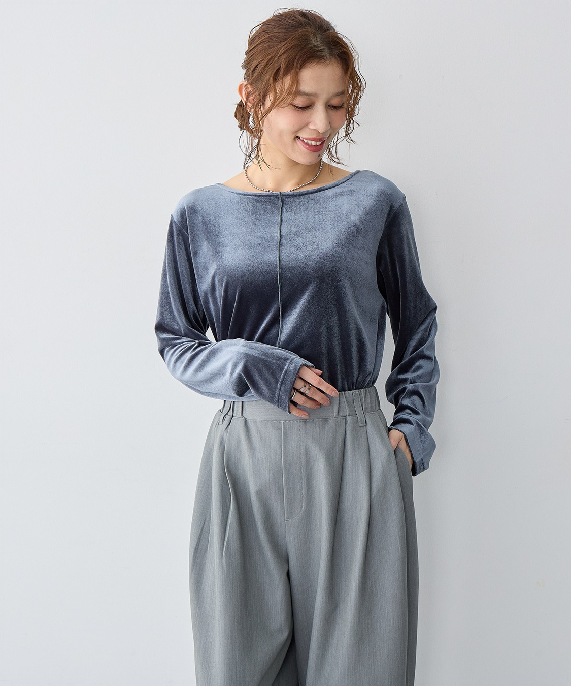 Life Style by cross marche 【anyfee/大きいサイズ】ベロアボートネックトップス_sub_2