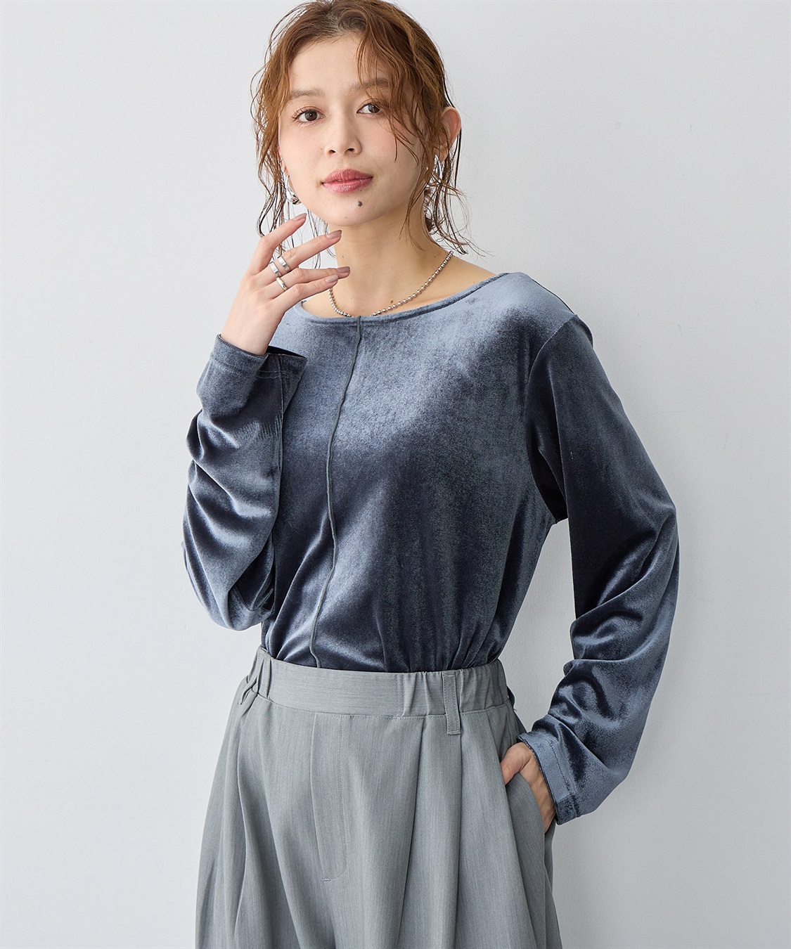 Life Style by cross marche 【anyfee/大きいサイズ】ベロアボートネックトップス_sub_3