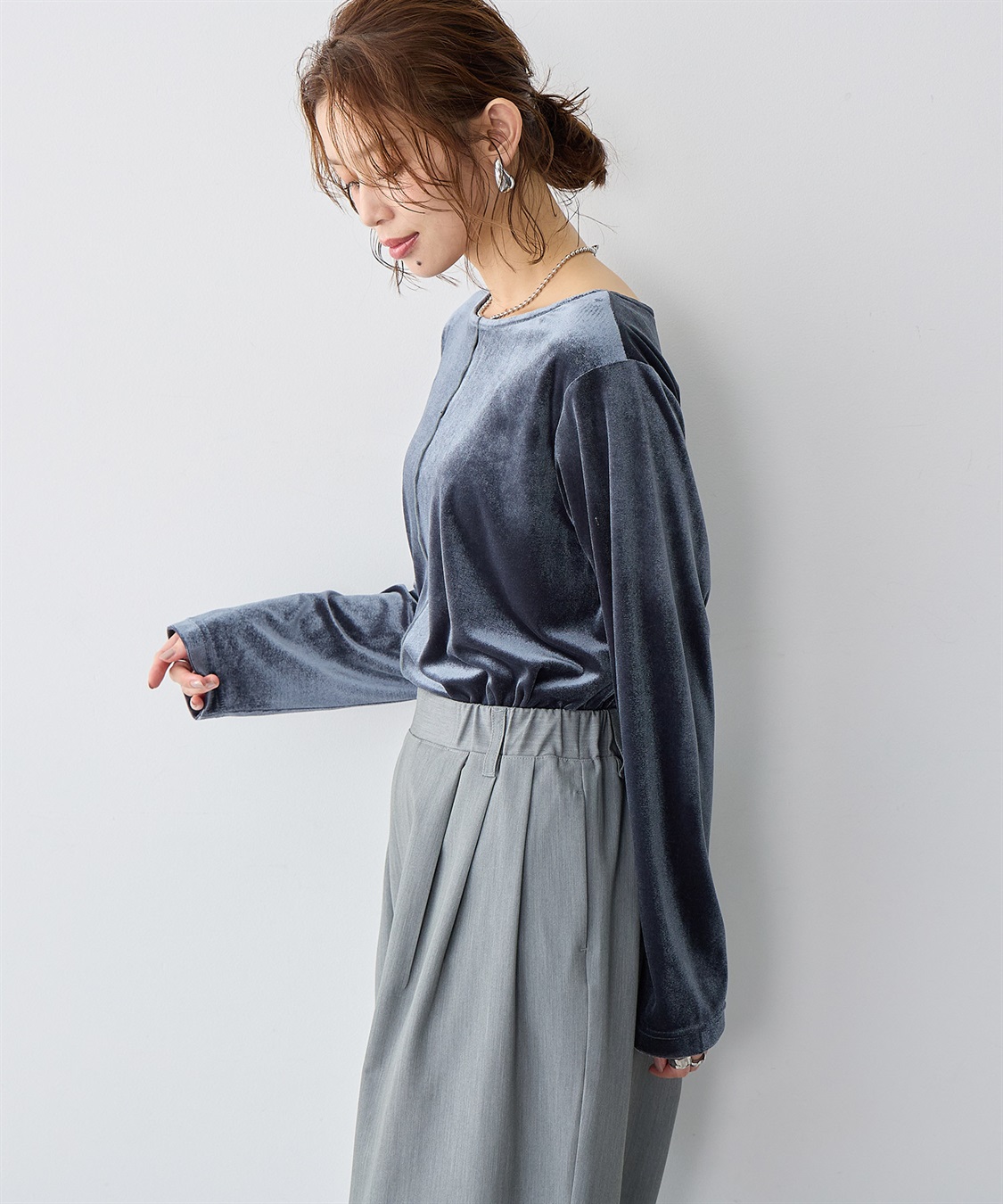 Life Style by cross marche 【anyfee/大きいサイズ】ベロアボートネックトップス_sub_4