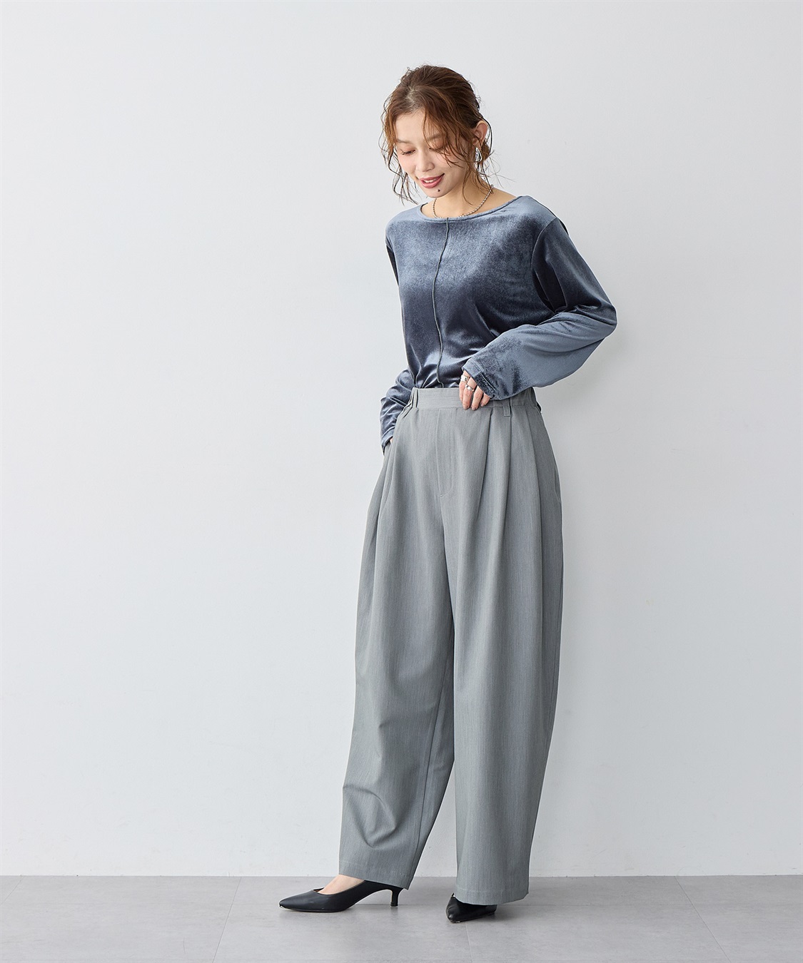 Life Style by cross marche 【anyfee/大きいサイズ】ベロアボートネックトップス_sub_5