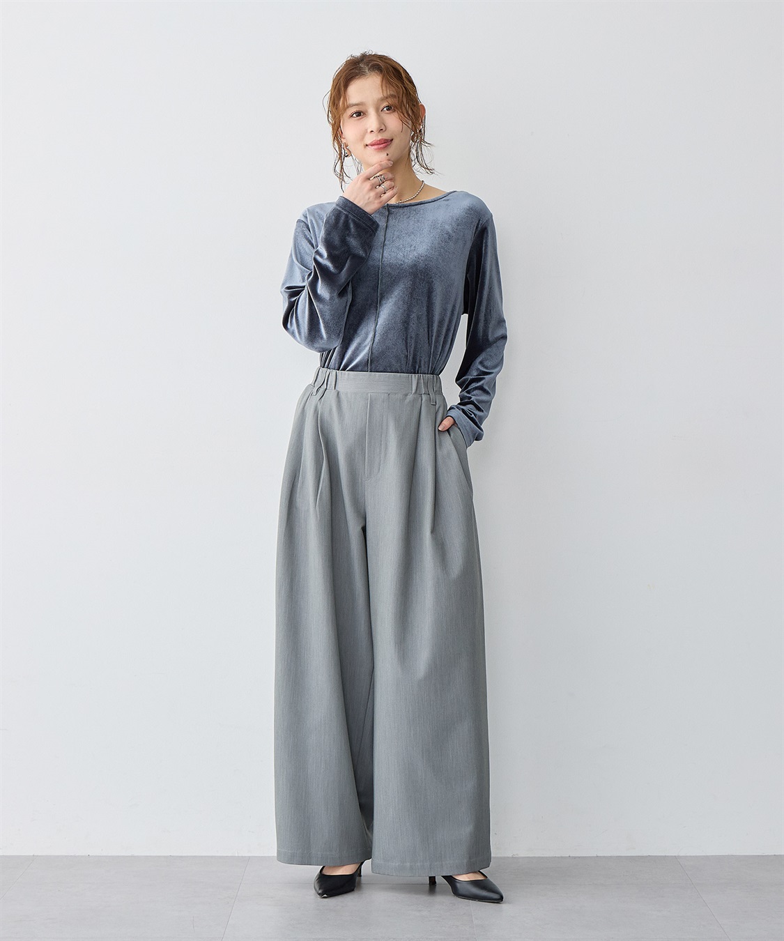 Life Style by cross marche 【anyfee/大きいサイズ】ベロアボートネックトップス_sub_6