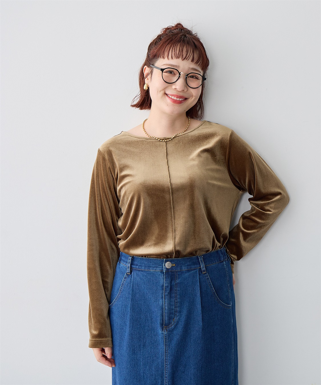 Life Style by cross marche 【anyfee/大きいサイズ】ベロアボートネックトップス_sub_10