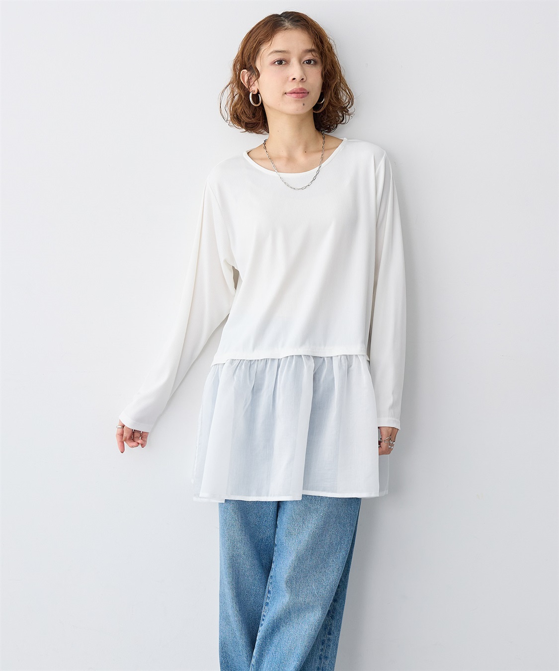 anyfee 【anyfee/大きいサイズ】シアードッキング長袖レイヤードTシャツ/チュニック《ニット別売り》_sub_1