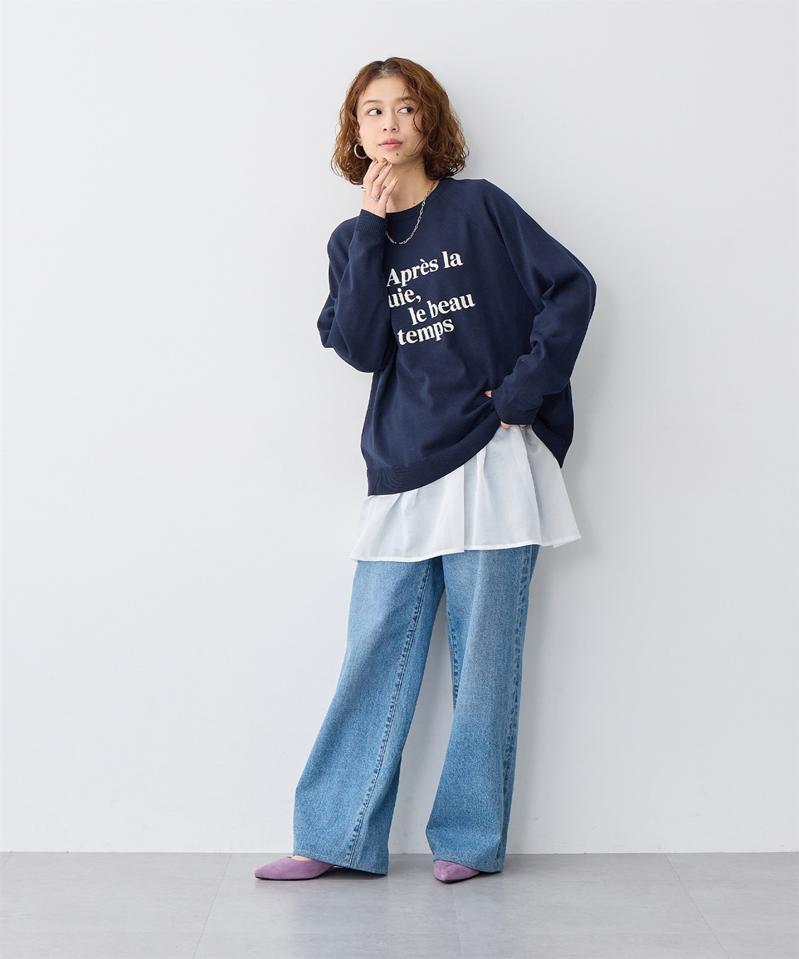 anyfee 【anyfee/大きいサイズ】シアードッキング長袖レイヤードTシャツ/チュニック《ニット別売り》_sub_2