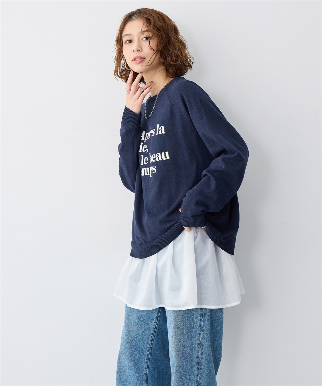 anyfee 【anyfee/大きいサイズ】シアードッキング長袖レイヤードTシャツ/チュニック《ニット別売り》_sub_5