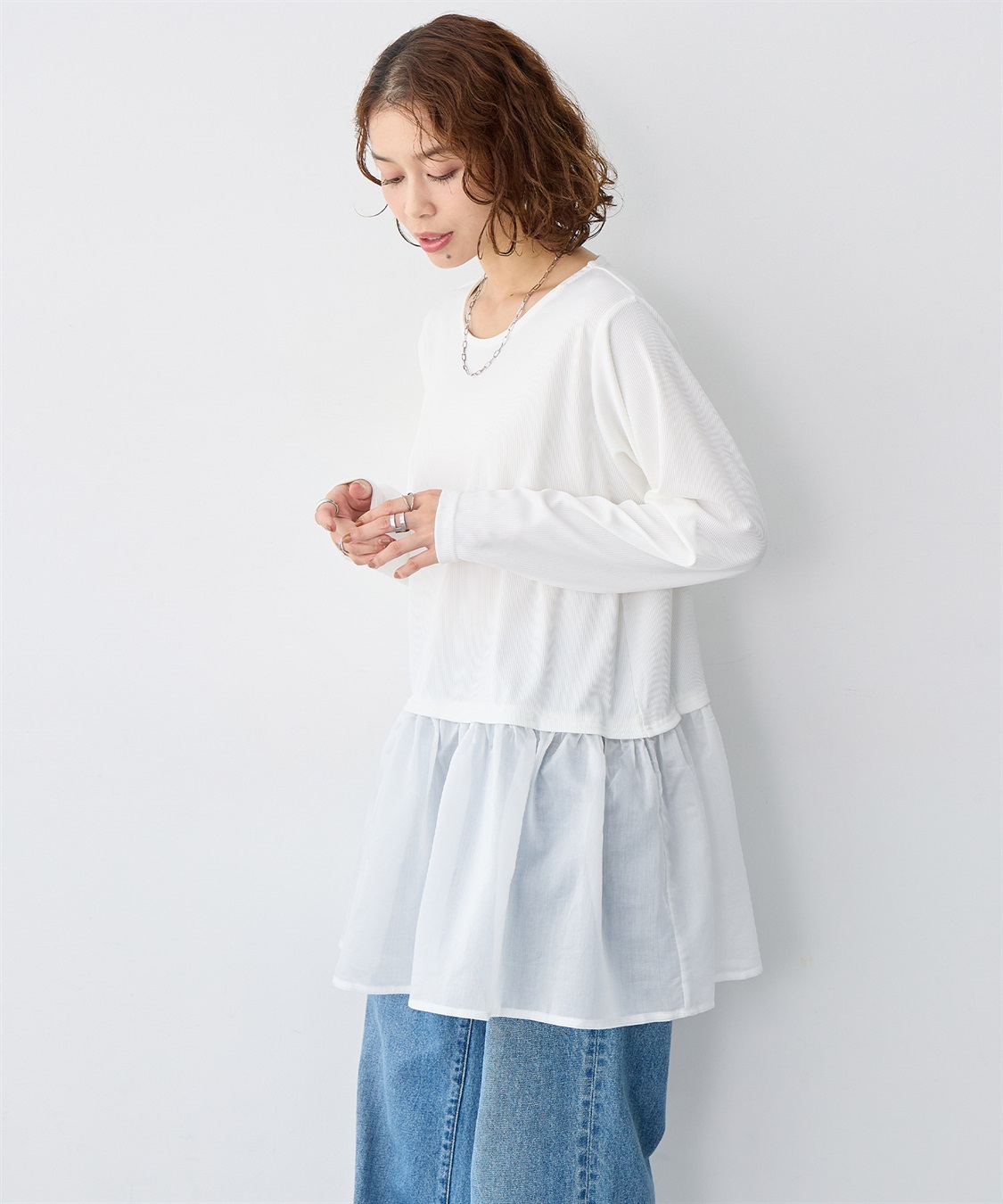 anyfee 【anyfee/大きいサイズ】シアードッキング長袖レイヤードTシャツ/チュニック《ニット別売り》_sub_8