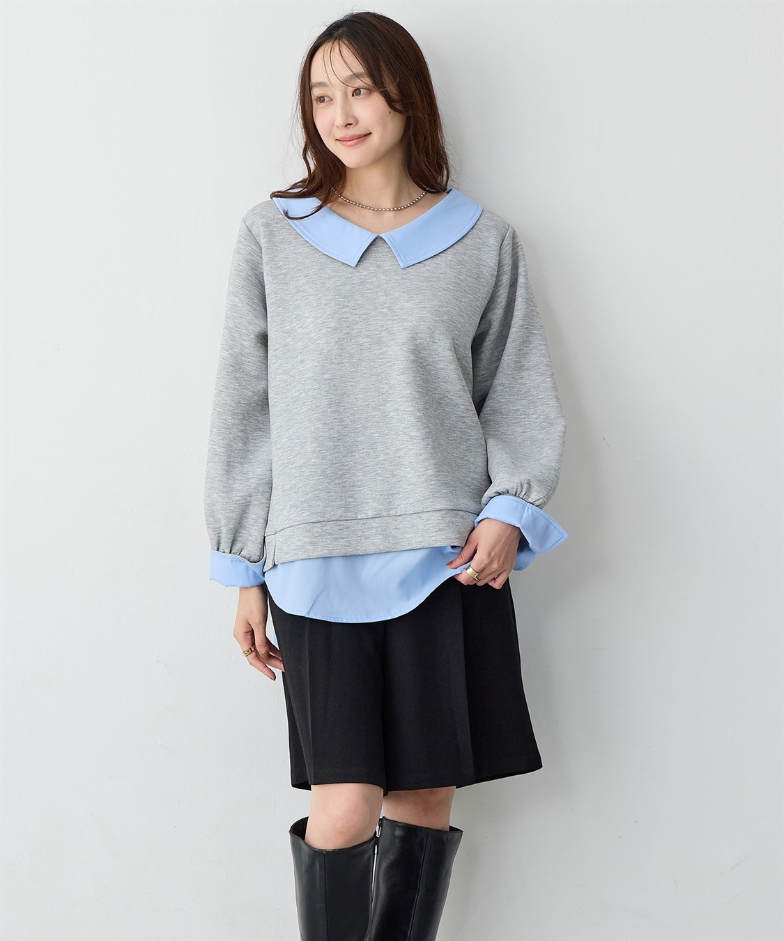 Life Style by cross marche 【anyfee/大きいサイズ】シャツレイヤード風スウェットトップス_sub_1