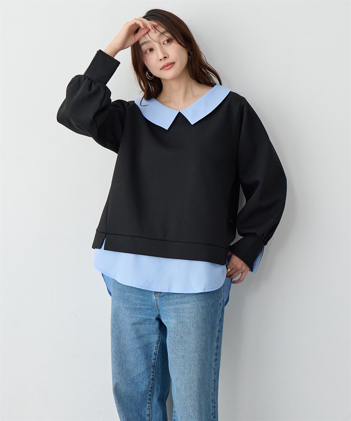 Life Style by cross marche 【anyfee/大きいサイズ】シャツレイヤード風スウェットトップス_sub_2