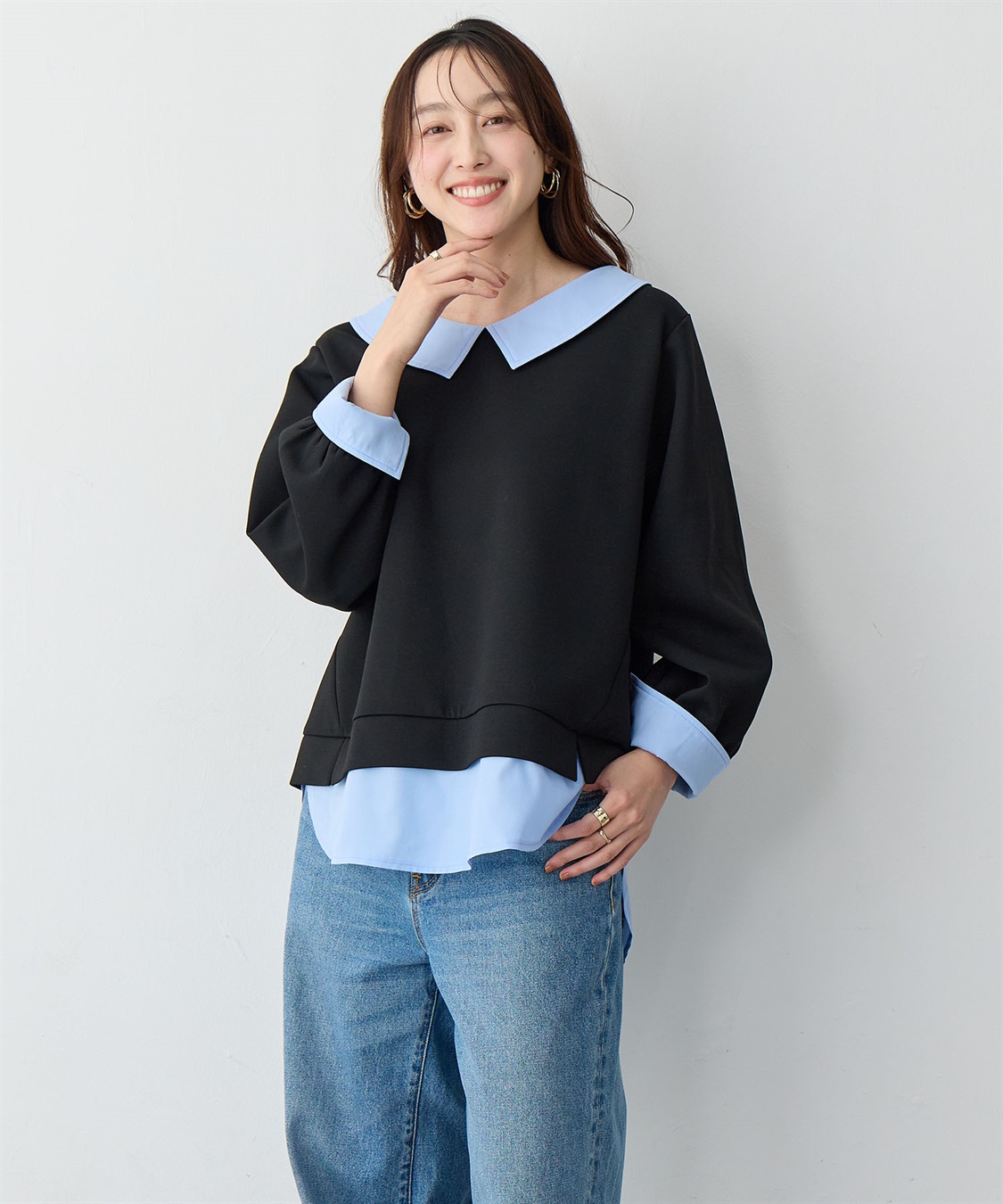 Life Style by cross marche 【anyfee/大きいサイズ】シャツレイヤード風スウェットトップス_sub_3