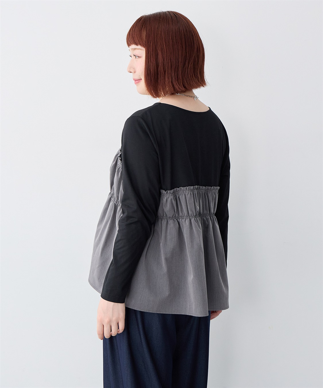 anyfee 【anyfee/大きいサイズ】ビスチェ風異素材ドッキングシャーリングトップス_sub_15