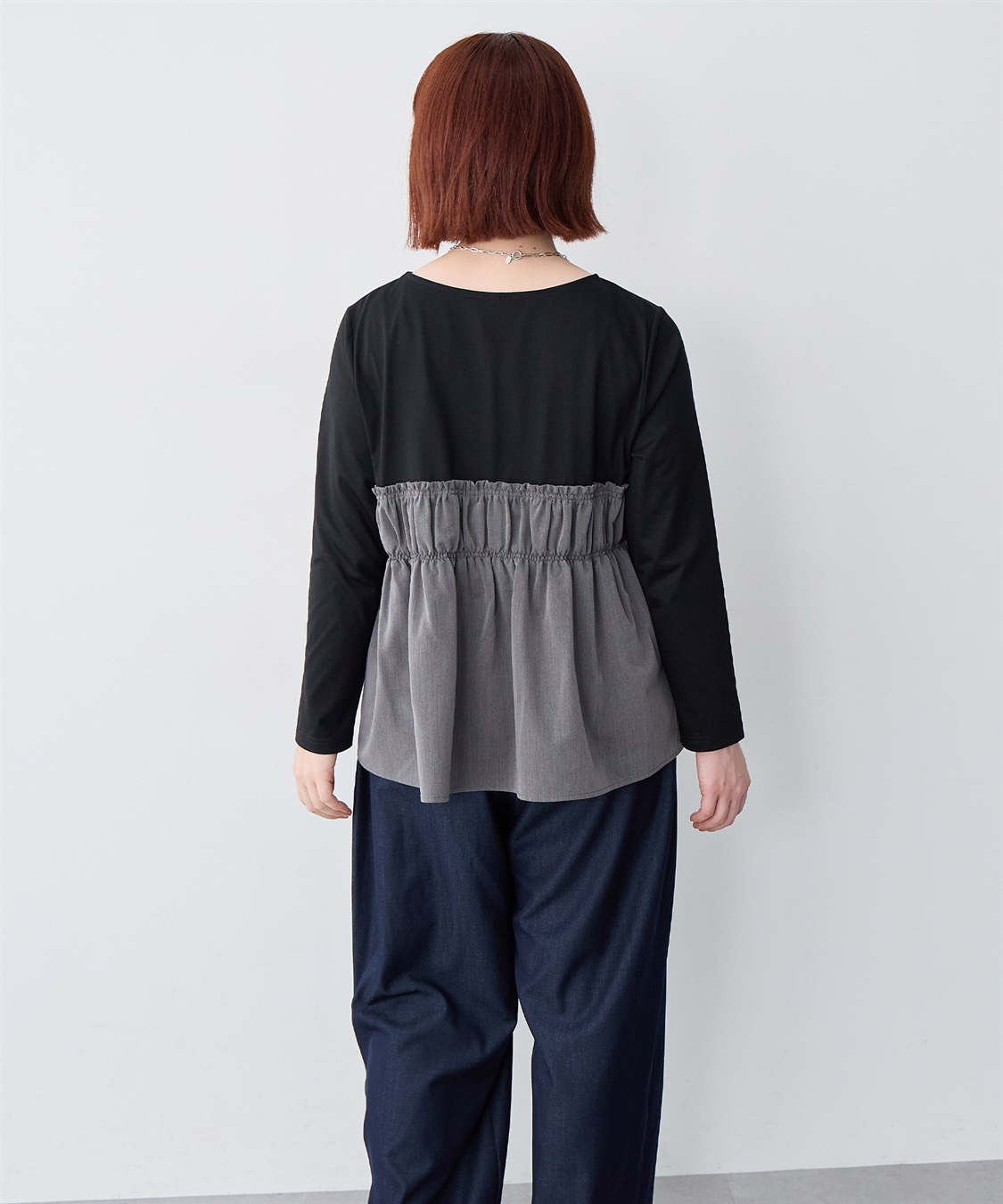 anyfee 【anyfee/大きいサイズ】ビスチェ風異素材ドッキングシャーリングトップス_sub_16
