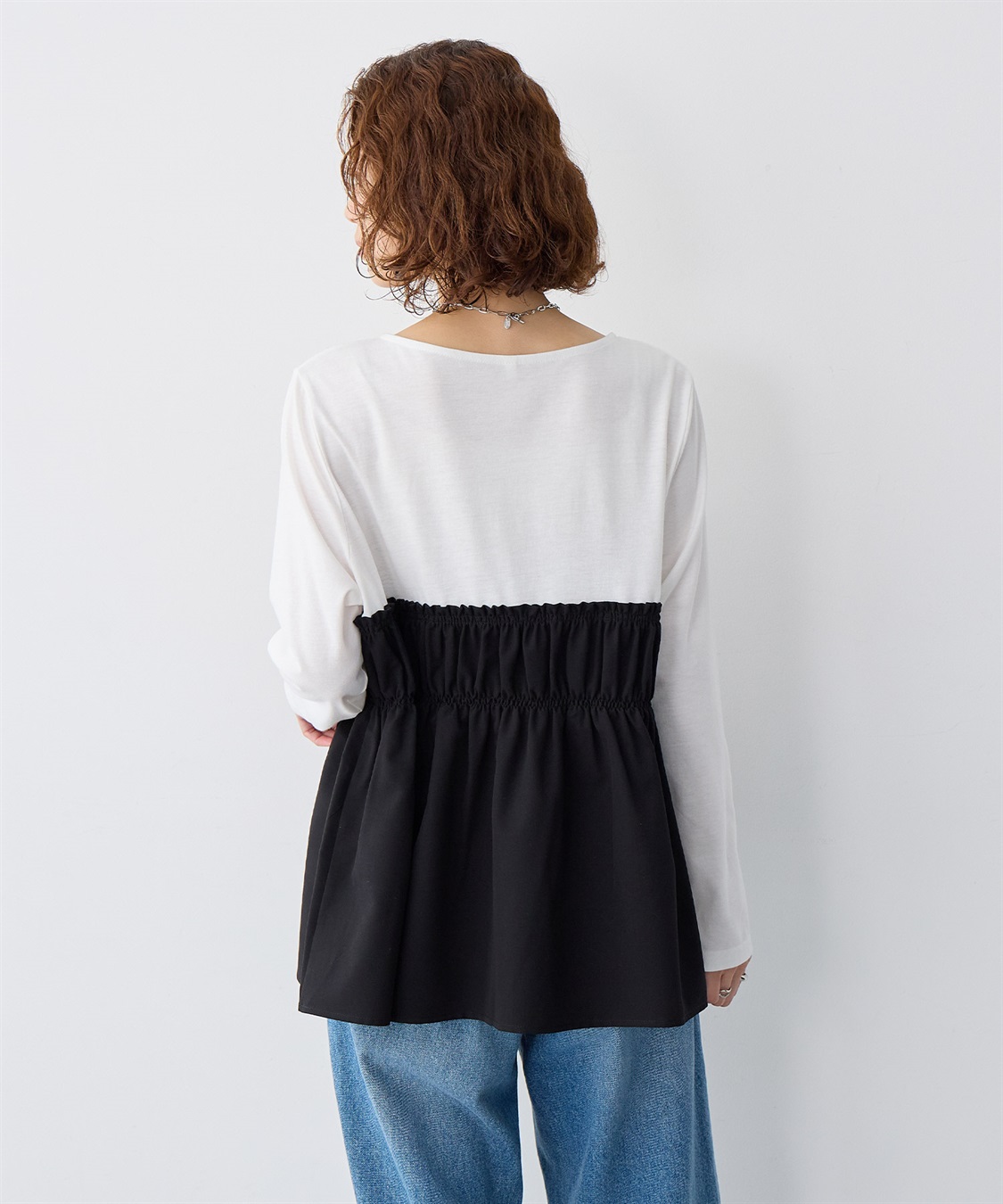 anyfee 【anyfee/大きいサイズ】ビスチェ風異素材ドッキングシャーリングトップス_sub_20