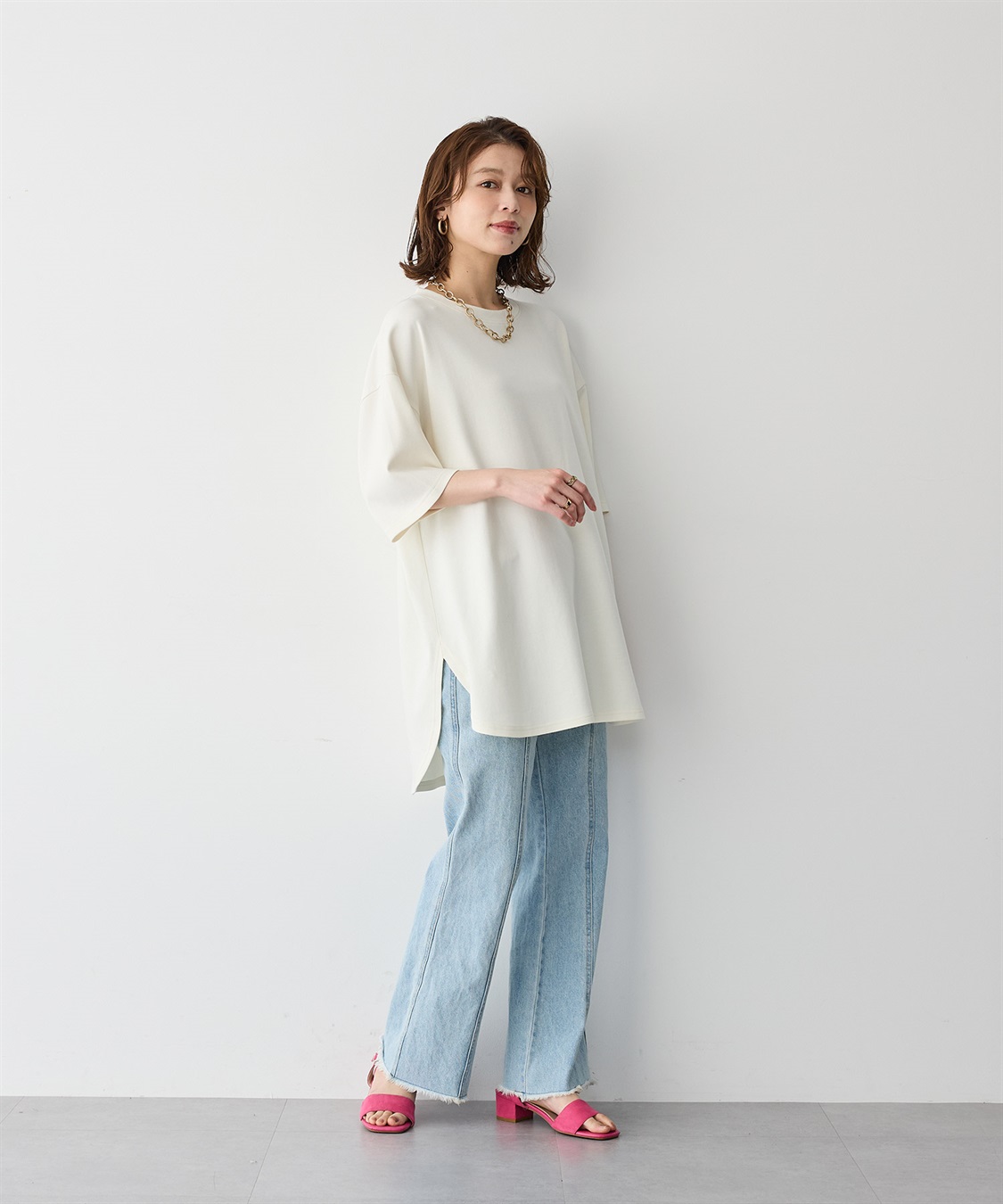 anyfee 【anyfee/プラスサイズ】裾ラウンド半袖Tシャツ《 吸水速乾・UVカット・接触冷感》_sub_1